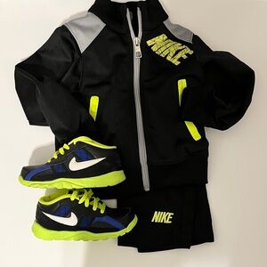 Nike Black Tracksuit with Neon Yellow and Silver Accents